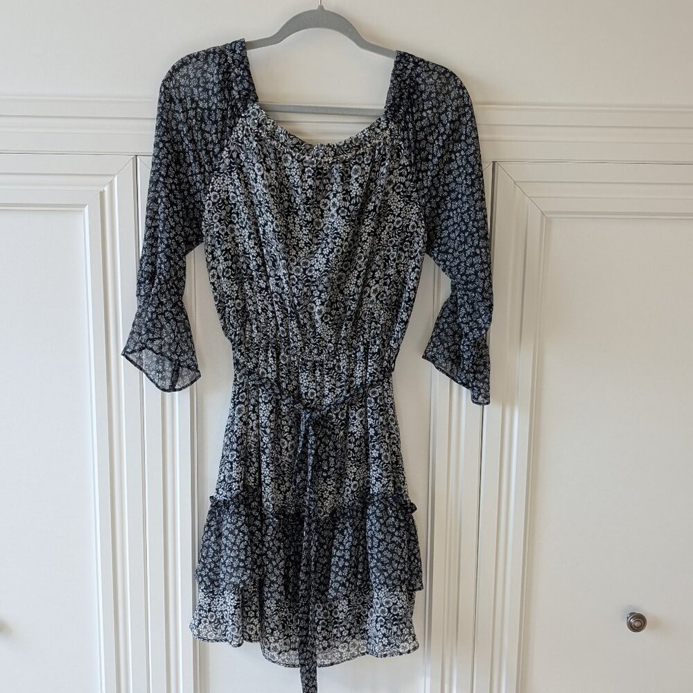 Loft brand flowy dress. Blue & white. Sheer 3/4 sleeves.